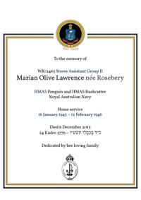 Book of Remembrance for Lawrence née Rosebery